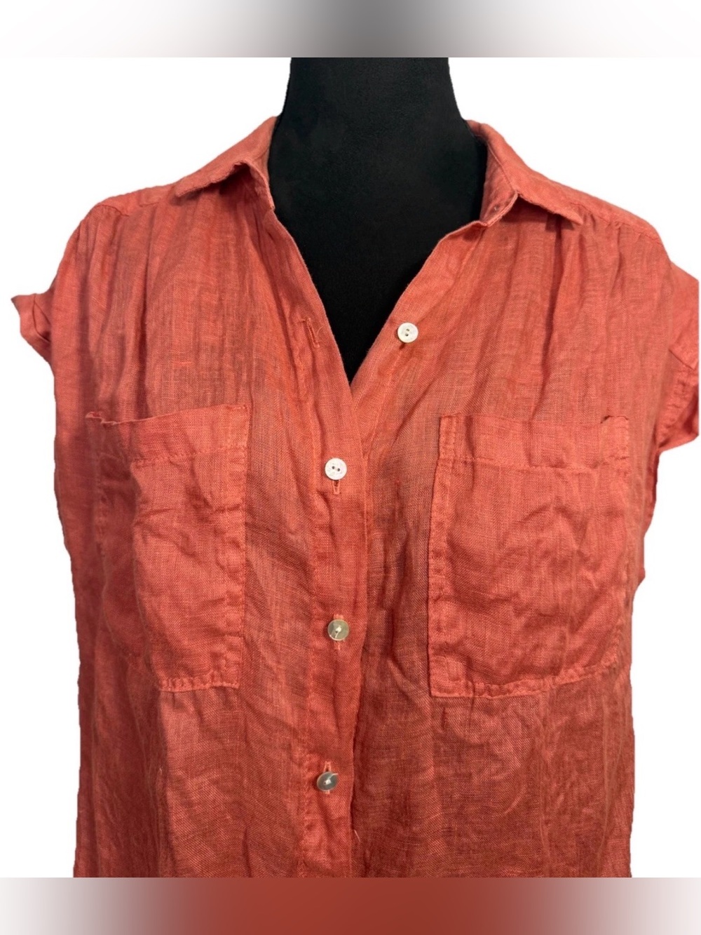 Bella Dahl Rust Linen Button Up Blouse Small Coastal Resort Quiet Luxury Top - Picture 4 of 10